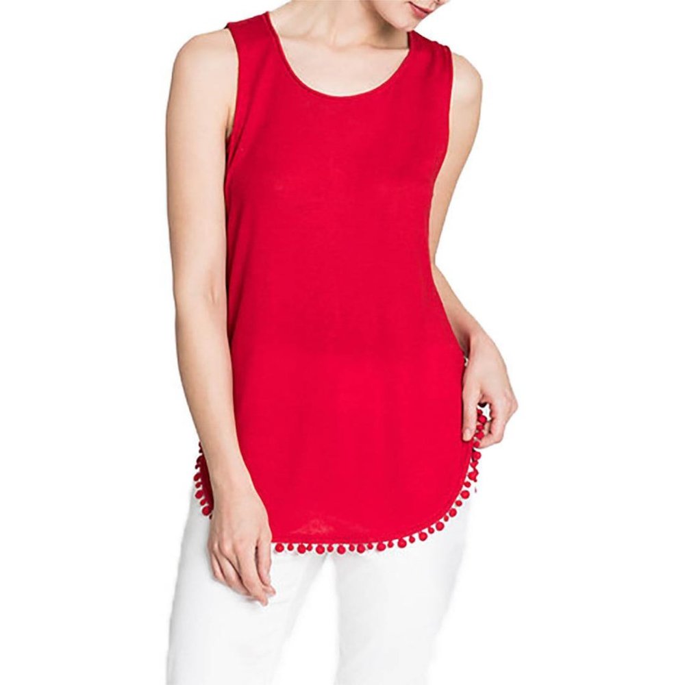 Nic+Zoe  Picante Pom Pom Tank - Red Sangria XL